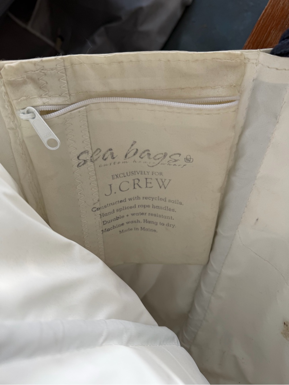 J. Crew orange, Navy & White Striped Sea Bag Tote - Picture 3 of 4